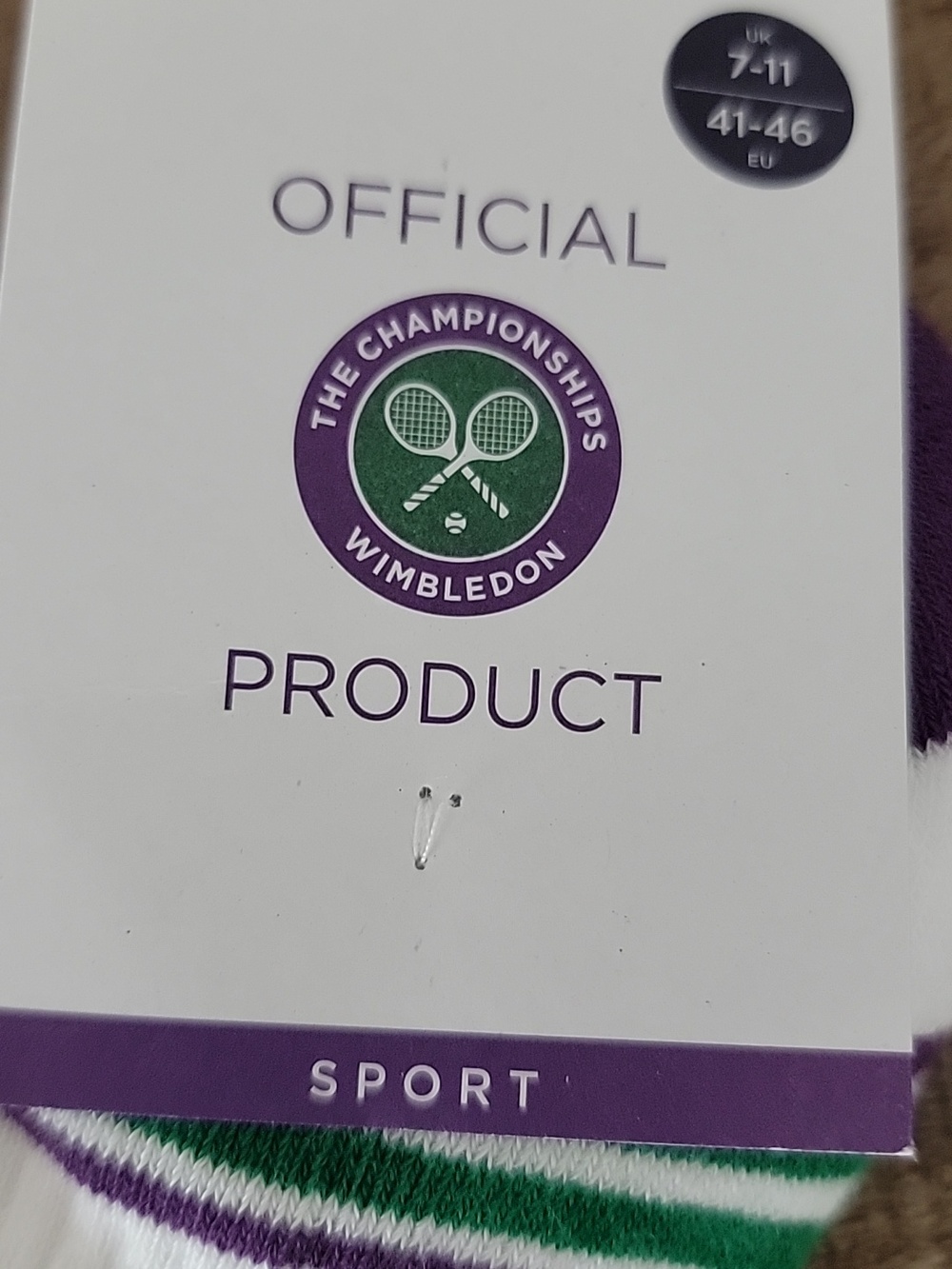 Wimbledon White Athletic Socks with Green and Purple Stripe Accents